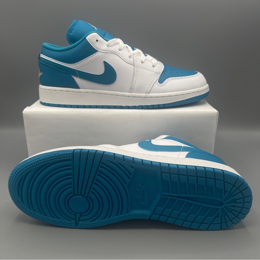 Nike Shoes Air Jordan 1 Low GS * Shown: White/Aquatone/Celestial Gold - Picture 14 of 14